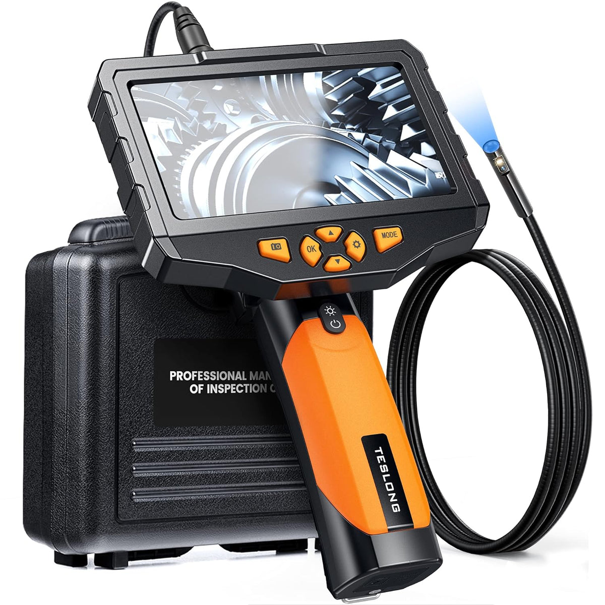 Dual Lens Inspection Camera with Light, 5 IPS Screen, 16.4ft Flexible Probe, 1080p P562
