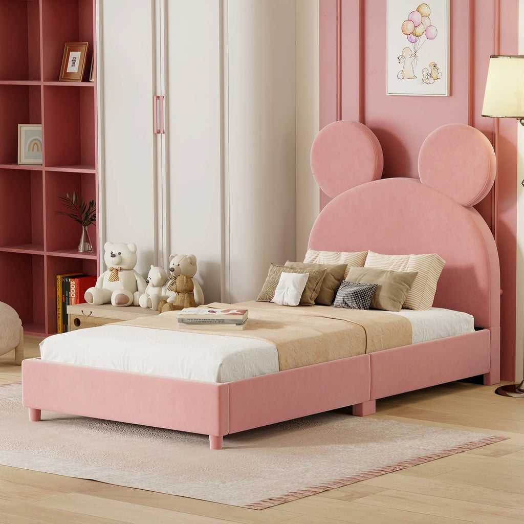 Pink Twin Size Upholstered Platform Bed Frame with Wood Slat Support K158034