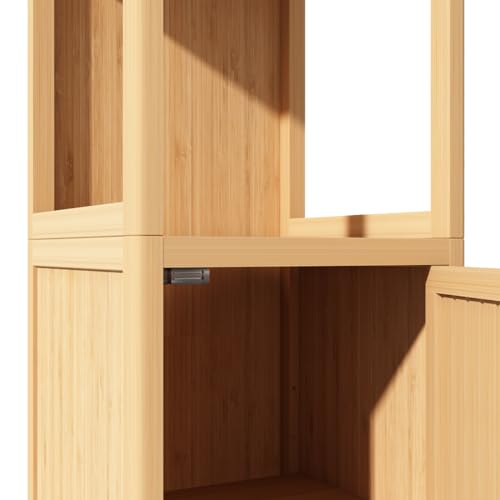 Tall Bamboo Bathroom Storage Cabinet with Door and 2 Tier Shelves V718