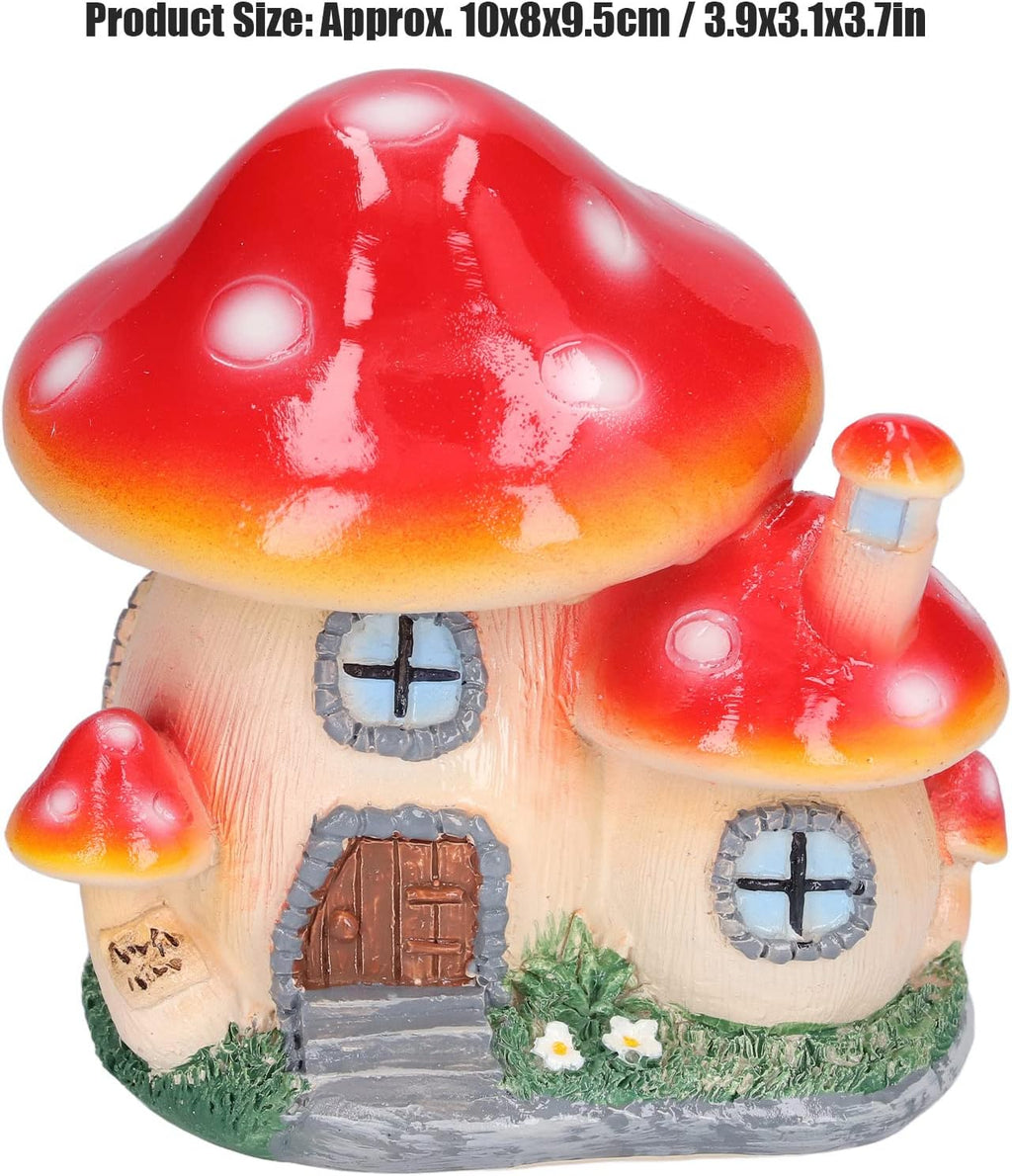 Red Synthetic Resin Mushroom House Sculpture 3.9x3.1x3.7 inch D5595