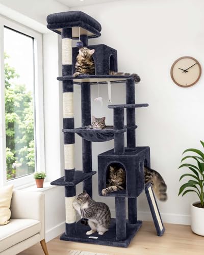 Light Grey 70 inch Cat Tree with Scratching Post D605176