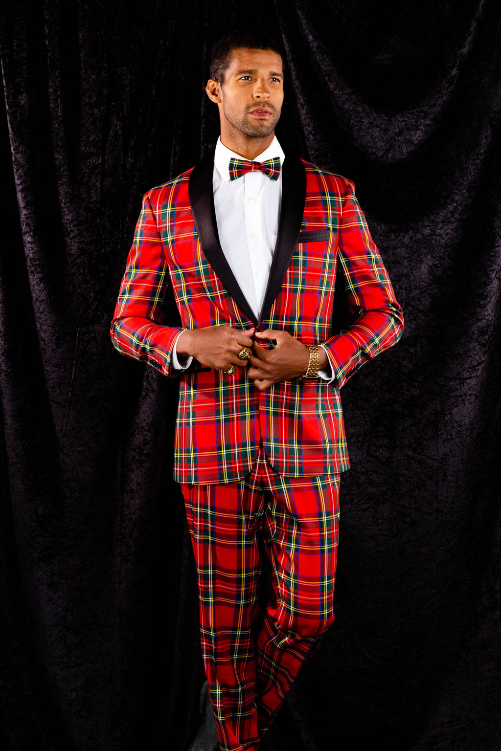 Tartan Plaid Tuxedo, Size 50, Black/Red B421