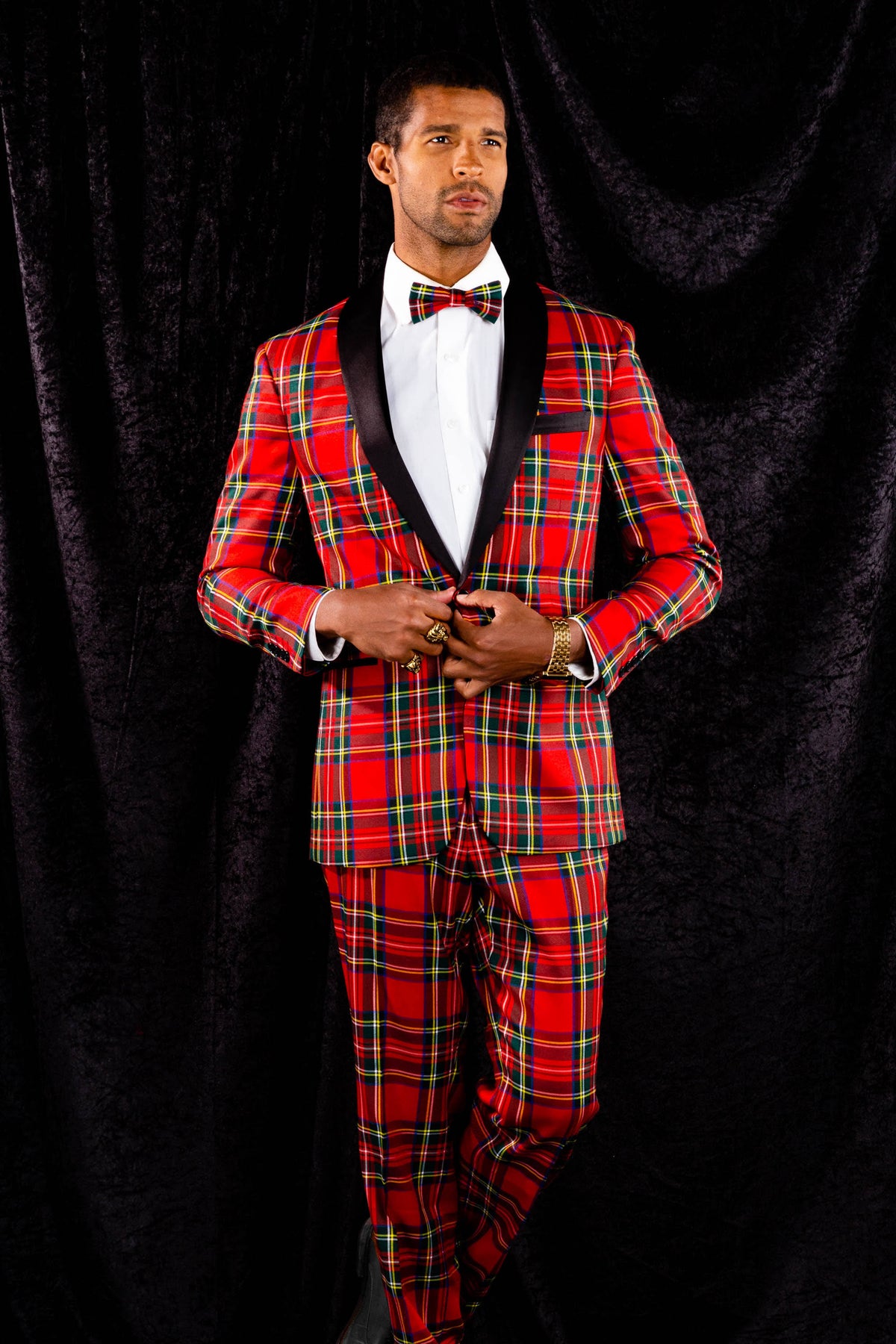 Tartan Plaid Tuxedo, Size 50, Black/Red B421