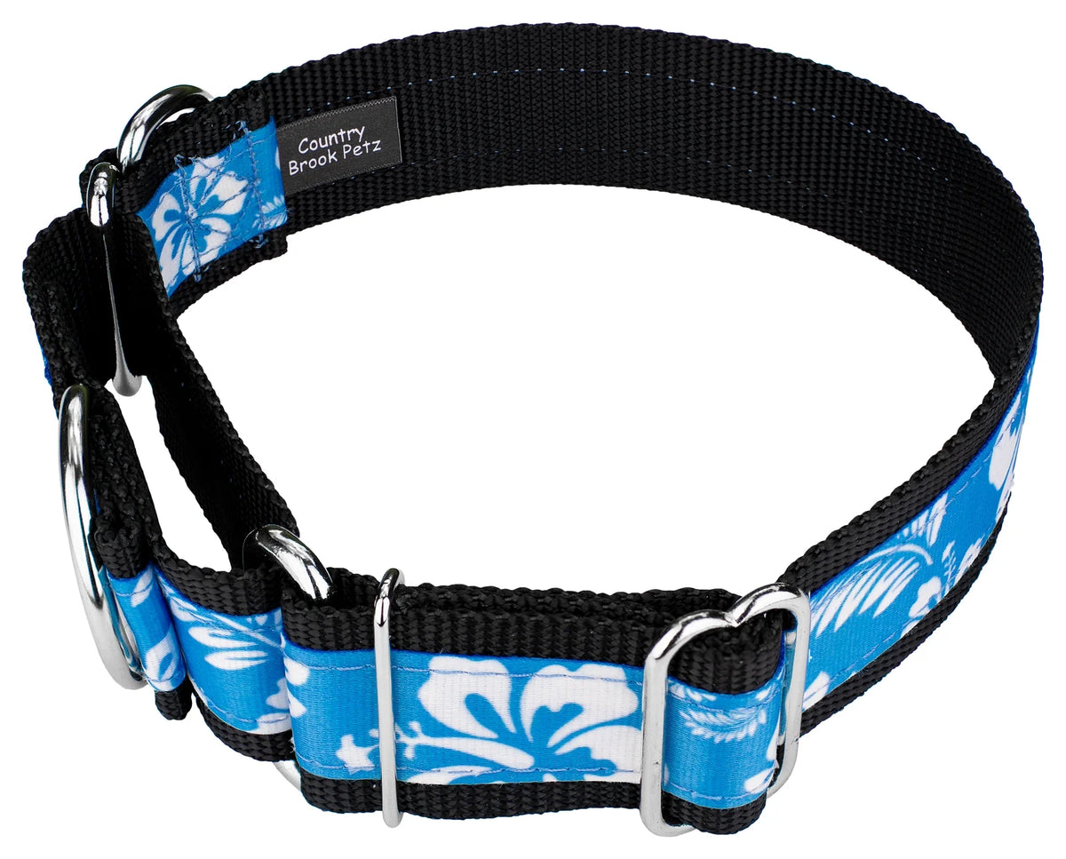 Blue Hawaiian Nylon Martingale Dog Collar, Medium I805155