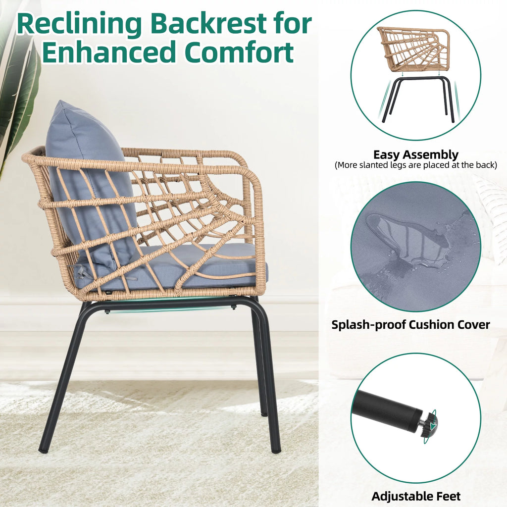 3-Piece Wicker Bistro Set with 2 Chairs and Coffee Table V6303