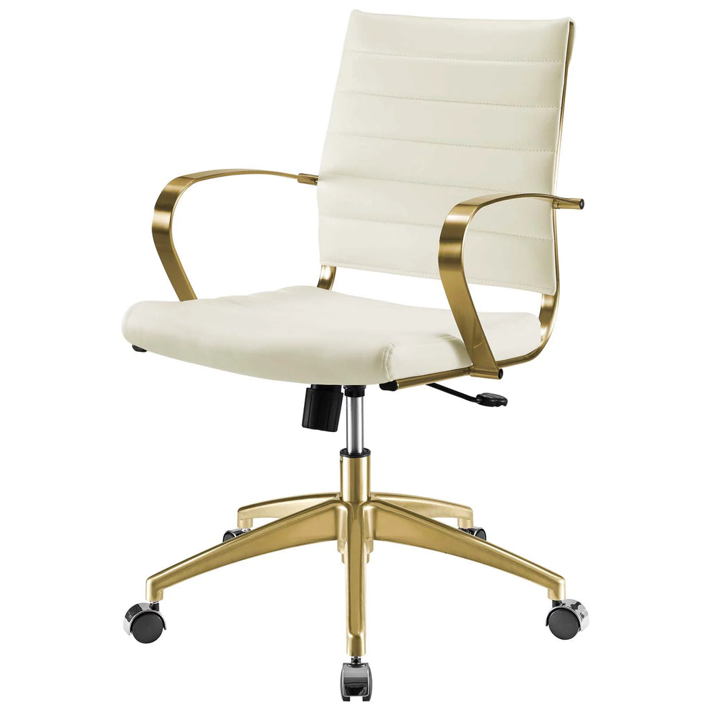 Gold White Faux Vinyl Leather Aluminum Office Chair N4160