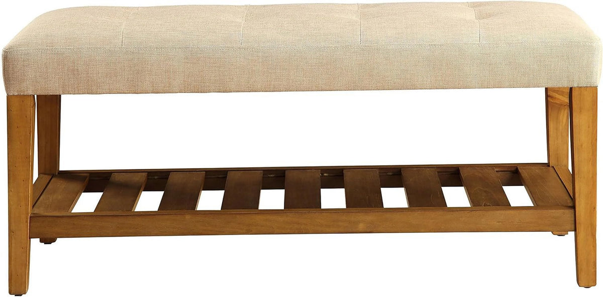 Beige Upholstered 2 Seater Loveseat with Solid Wooden Legs T817686