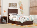 Twin Wood Platform Bed with Headboard Footboard & 2 Storage Drawers, Walnut Q7258