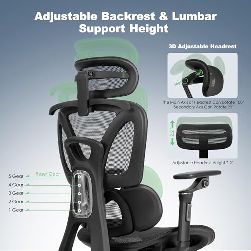 Black Ergonomic Mesh Office Chair with Footrest N1392