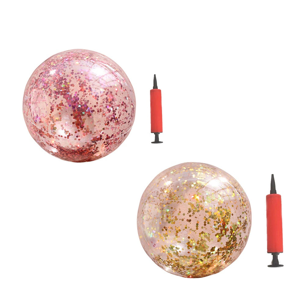 2pcs Glitter Sequin Beach Balls Round Transparent PVC Inflatable Ball Toys with Pumps G484900
