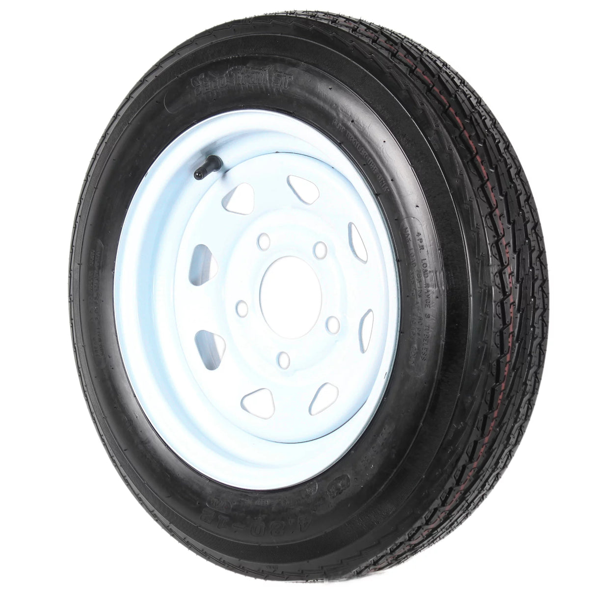 4.80-12 Trailer Tire On Rim 5 Lug White Spoke Wheel J9685