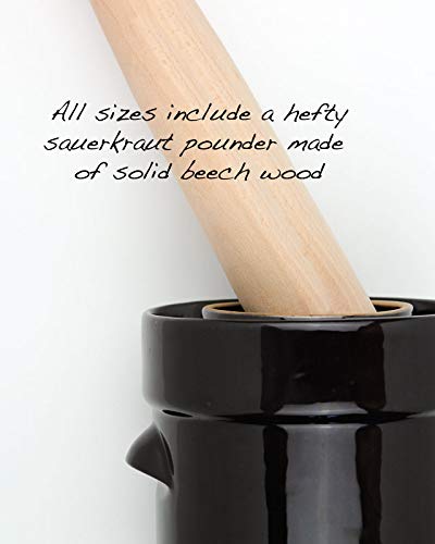 Fermentation Crock with Glazed Weights and Cabbage Tamper, 2 Liter Heirloom Red Water Sealed Jar D408