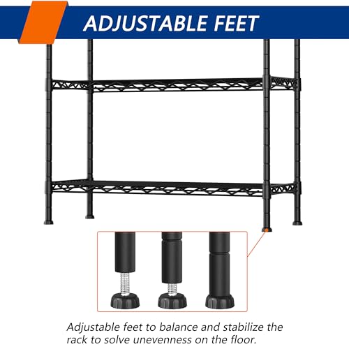 Adjustable Heavy Duty 3-Shelf Metal Wire Shelving Black V8862