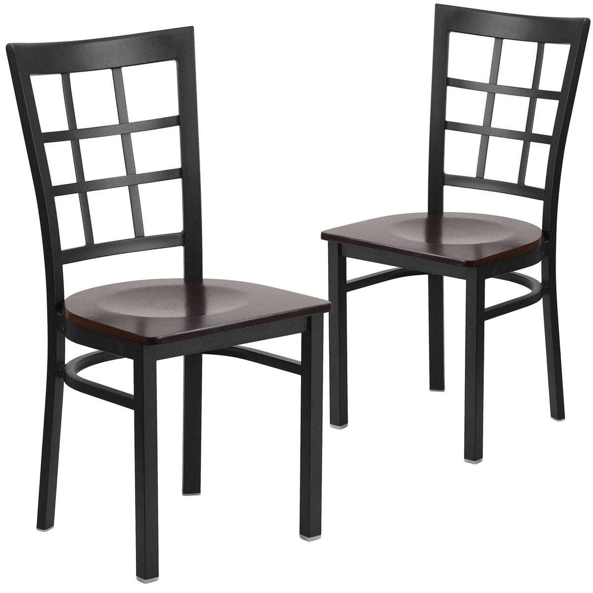 Black Window Back Metal Restaurant Chair with Walnut Wood Seat A471