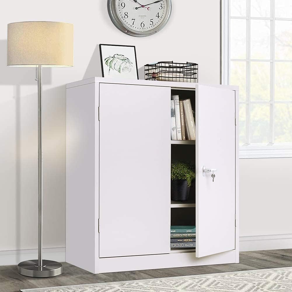 Gray Lockable Steel Storage Cabinet with Doors and Shelves W790320