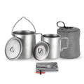 Titanium 3 Pieces Set 750ml Pot 450ml Water Cup Mug with Lid Folding Spork Z728014