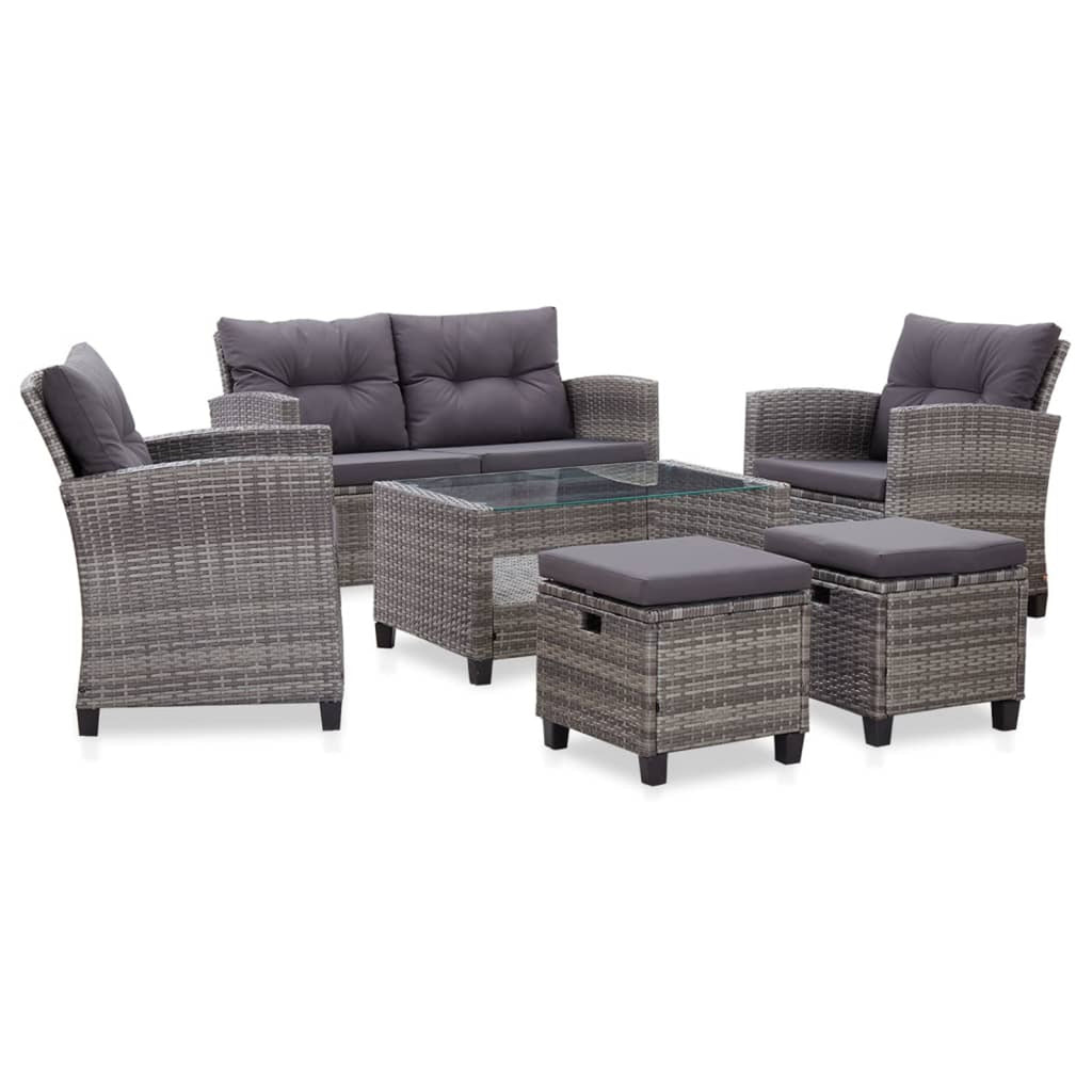 6 Piece Patio Sofa Set with Cushions Dark Gray Poly Rattan Steel Frame K963