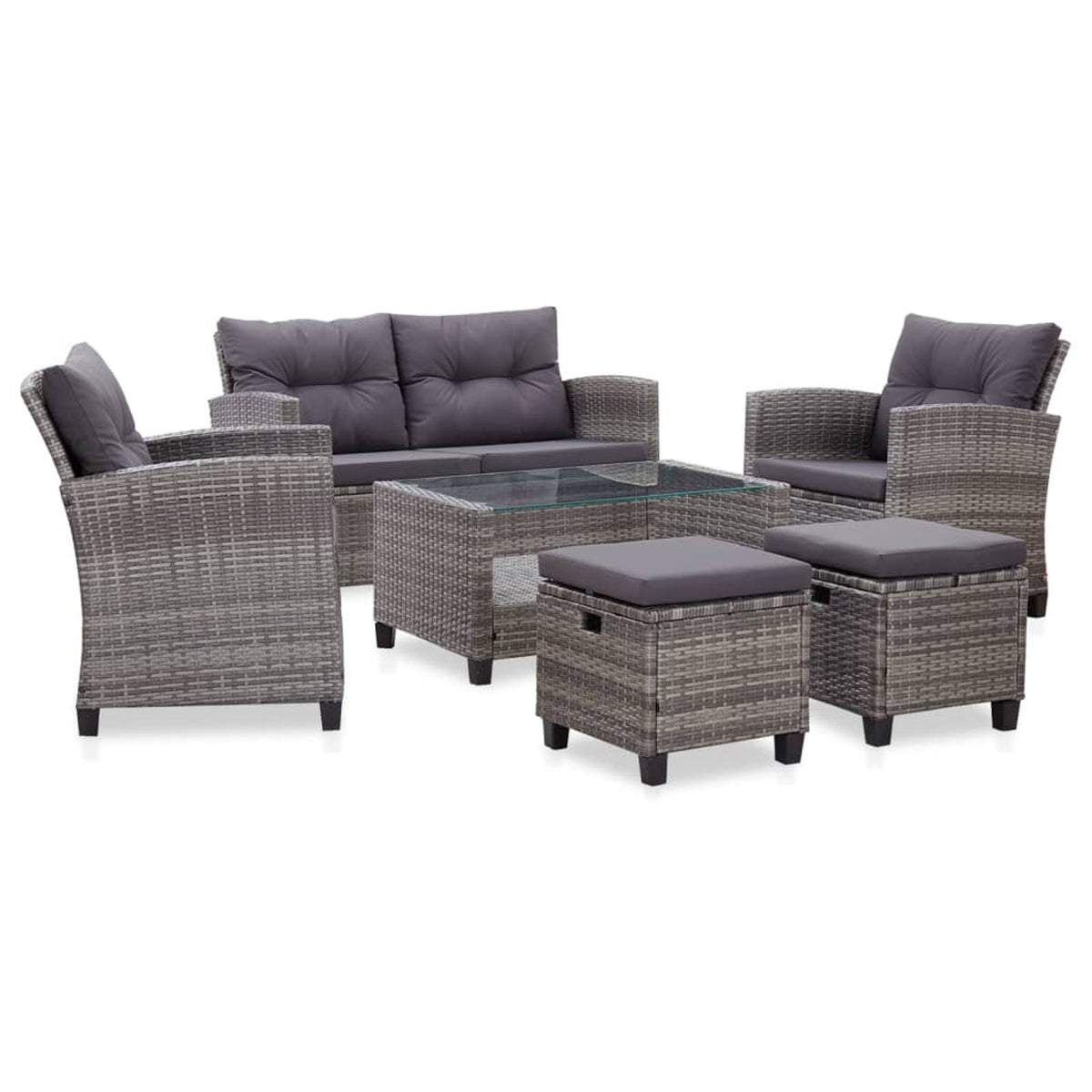 6 Piece Patio Sofa Set with Cushions Dark Gray Poly Rattan Steel Frame K963