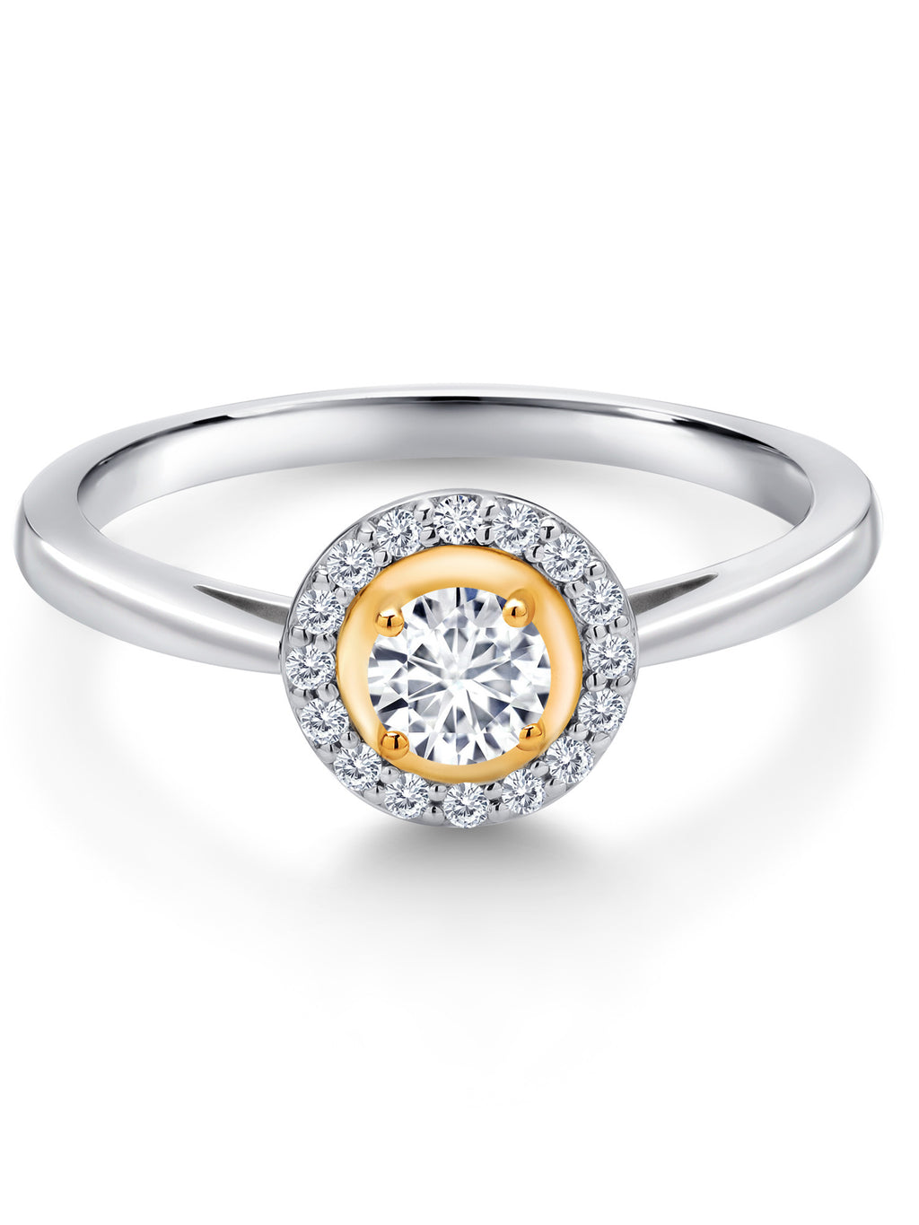 2 Tone 925 Sterling Silver and 10K Yellow Gold White Lab Grown Diamond Solitaire Engagement Ring U3744