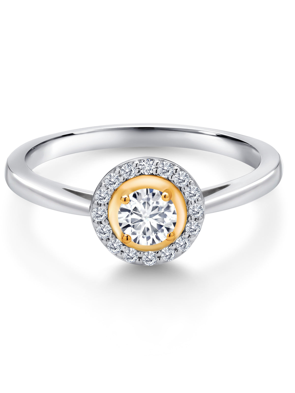 2 Tone 925 Sterling Silver and 10K Yellow Gold White Lab Grown Diamond Solitaire Engagement Ring U3744
