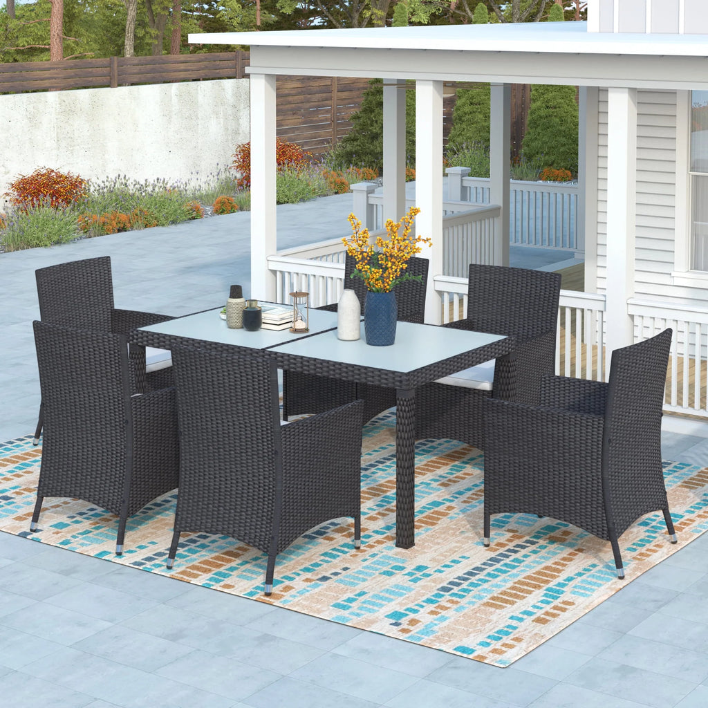 Outdoor PE Rattan Wicker Dining Set of 7 with 6 Chairs L137604