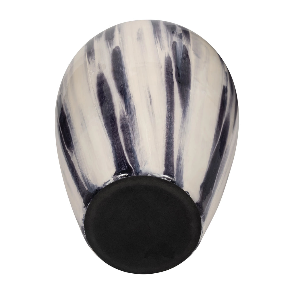 20"Hx11" Diameter Glass Striped Vase Black/White Finish N829586