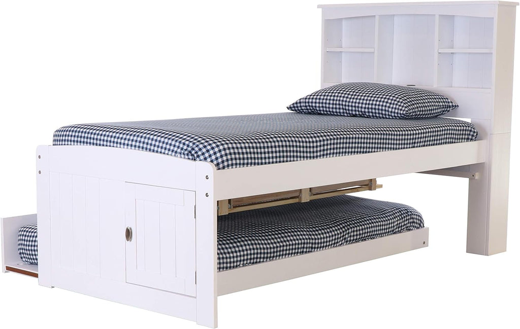 White Twin Bookcase Bed with 3 Drawers and Trundle H49120