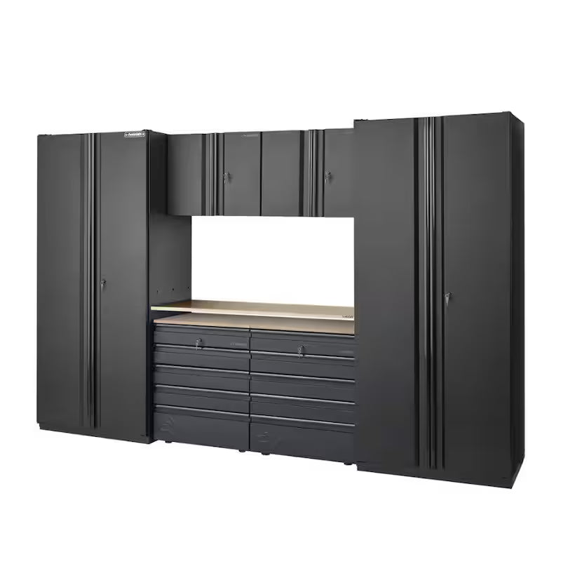 7-Piece Heavy Duty Welded Steel Garage Storage System in Black D949337