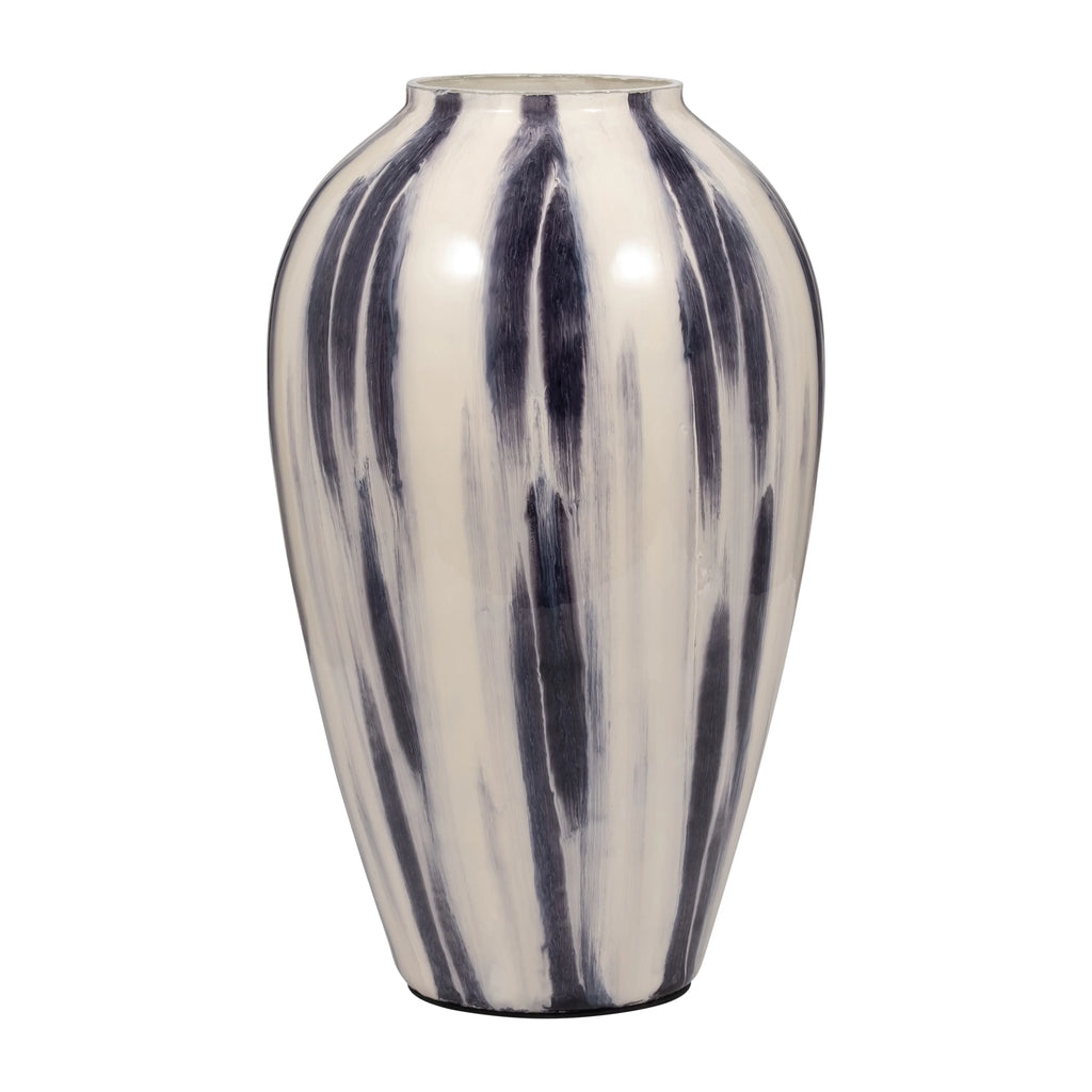 20"Hx11" Diameter Glass Striped Vase Black/White Finish N829586