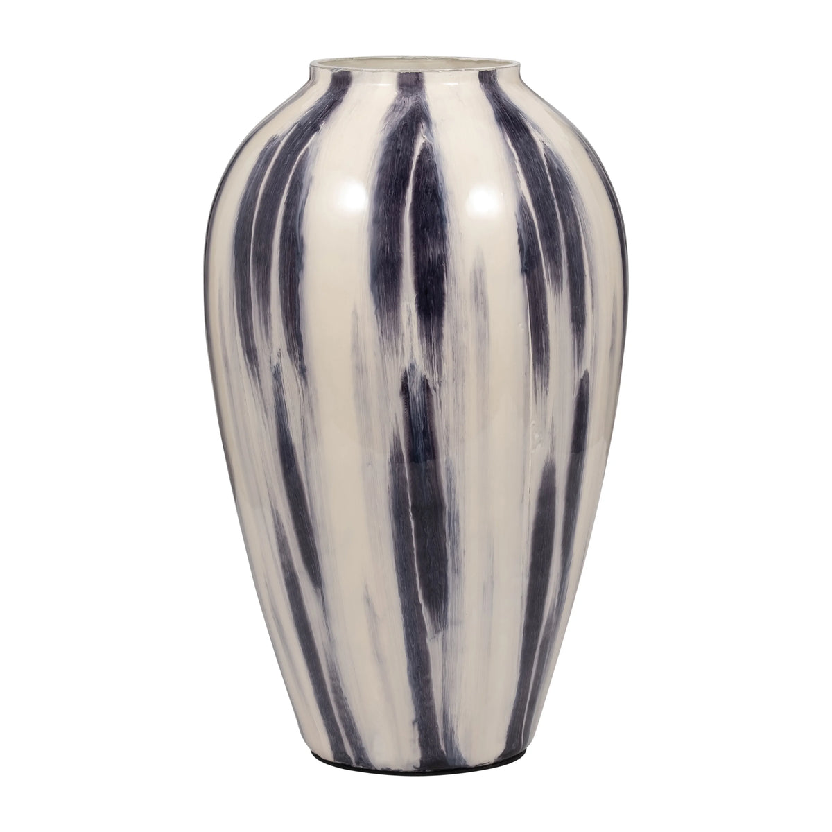 20"Hx11" Diameter Glass Striped Vase Black/White Finish N829586