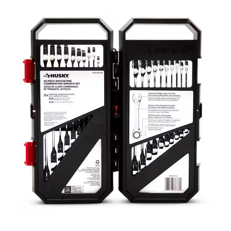 20-Piece SAE/MM Ratcheting Combination Wrench Set I437659