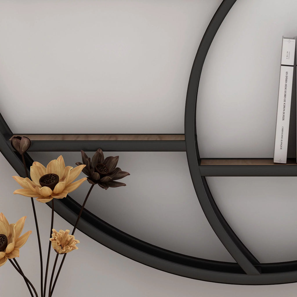Brown and Black Contemporary Round Hanging Wall Shelf V15555