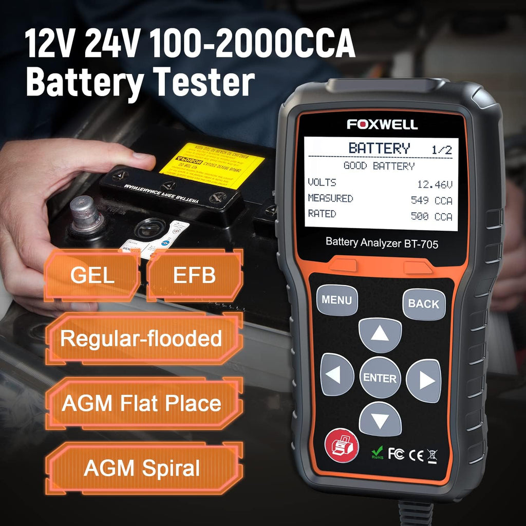 12V 24V Car Battery Tester 100-2000 CCA Diagnostic Tool Q860548