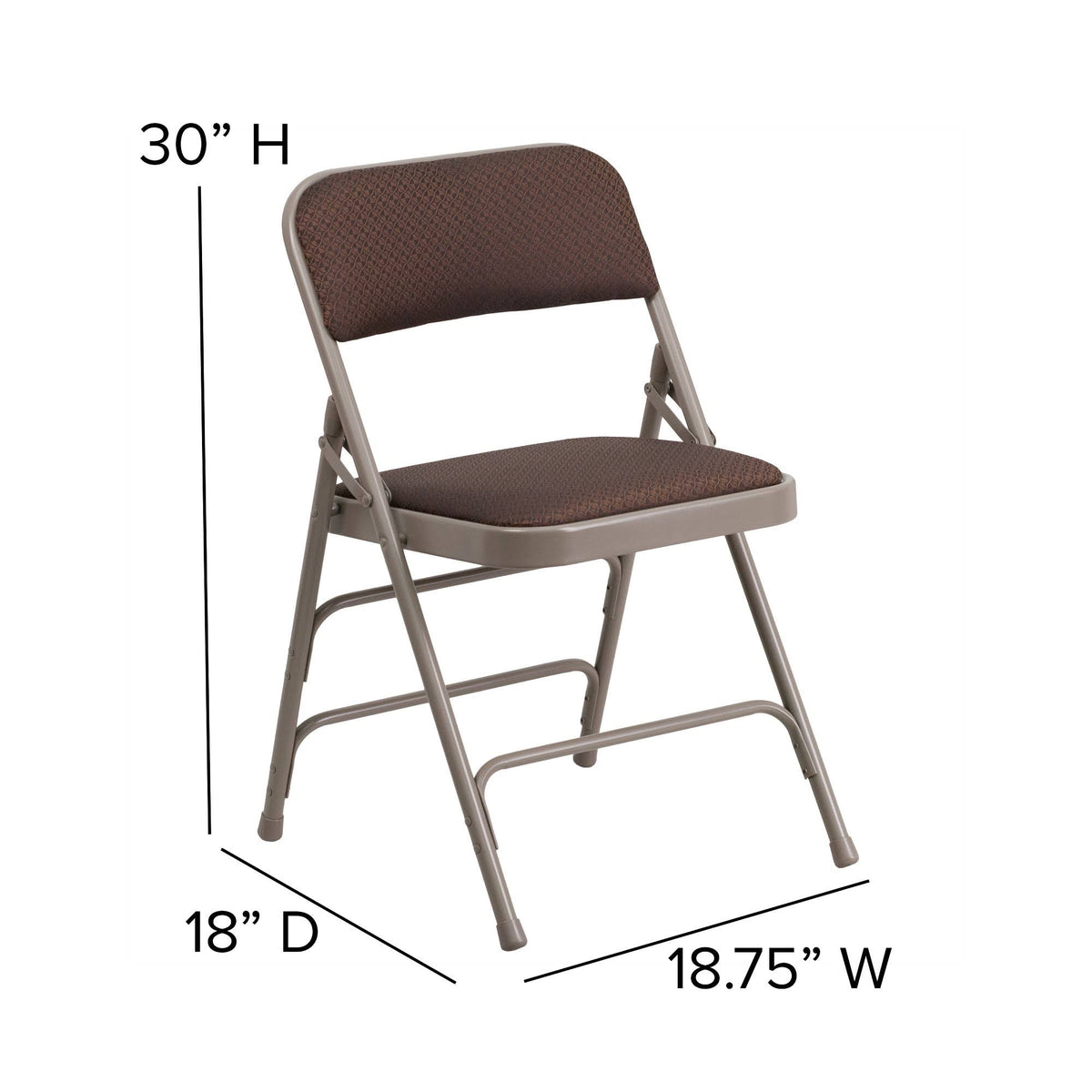 Curved Triple Braced Double Hinged Brown Patterned Fabric Metal Folding Chair O171