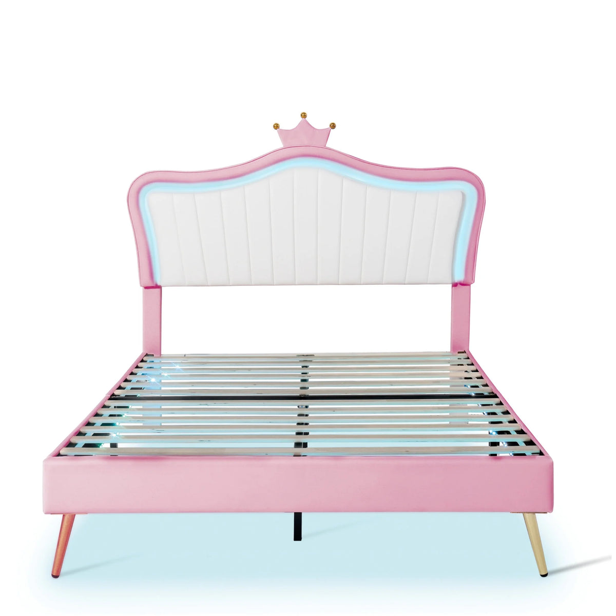 White Full Size Upholstered Platform Bed with LED Lights Y979953
