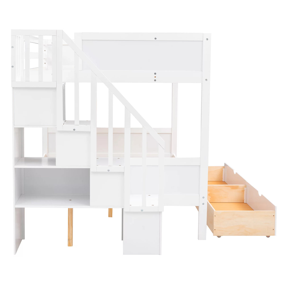 Solid Wood Twin Over Full Bunk Bed with Staircase and 2 Drawers X937
