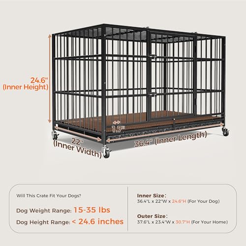48" 38" Dog Crates with 4 Lockable Wheels, Removable Door and Tray D592440