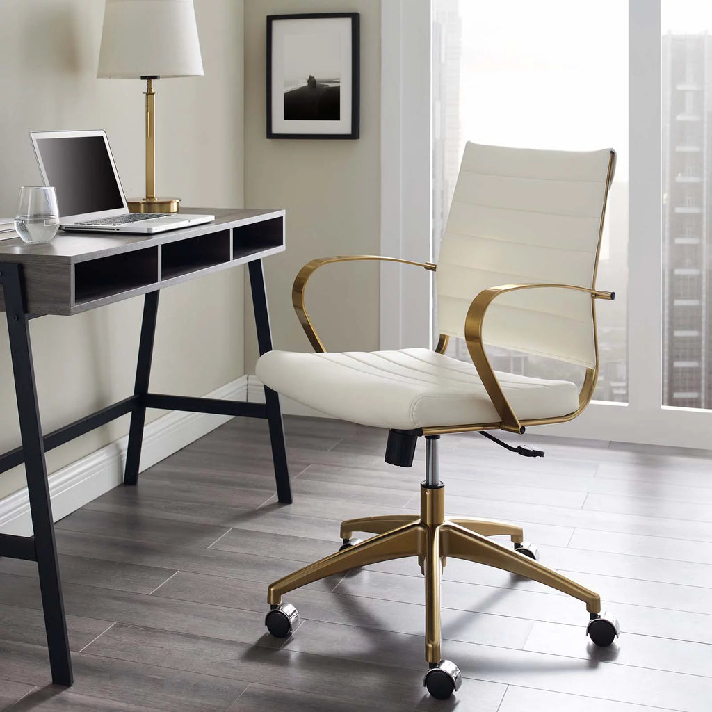 Gold White Faux Vinyl Leather Aluminum Office Chair N4160
