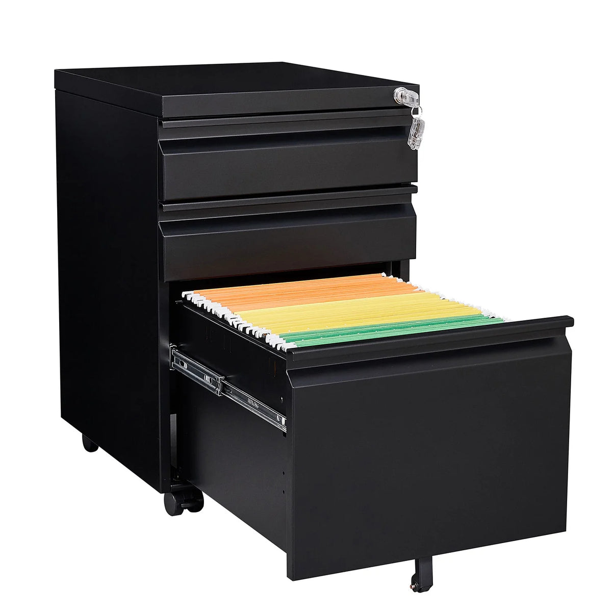 Black 3 Drawer Metal File Cabinet on Wheels Q35944