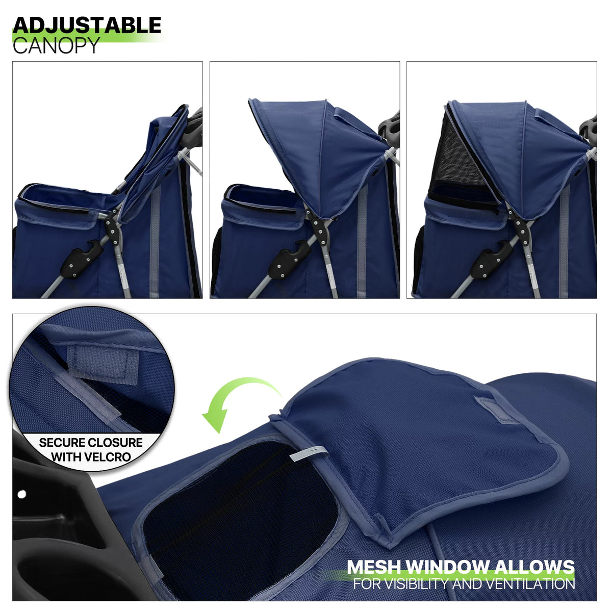 Foldable Pet Stroller with Wheels, Storage Basket and Cup Holder, Navy Blue I927