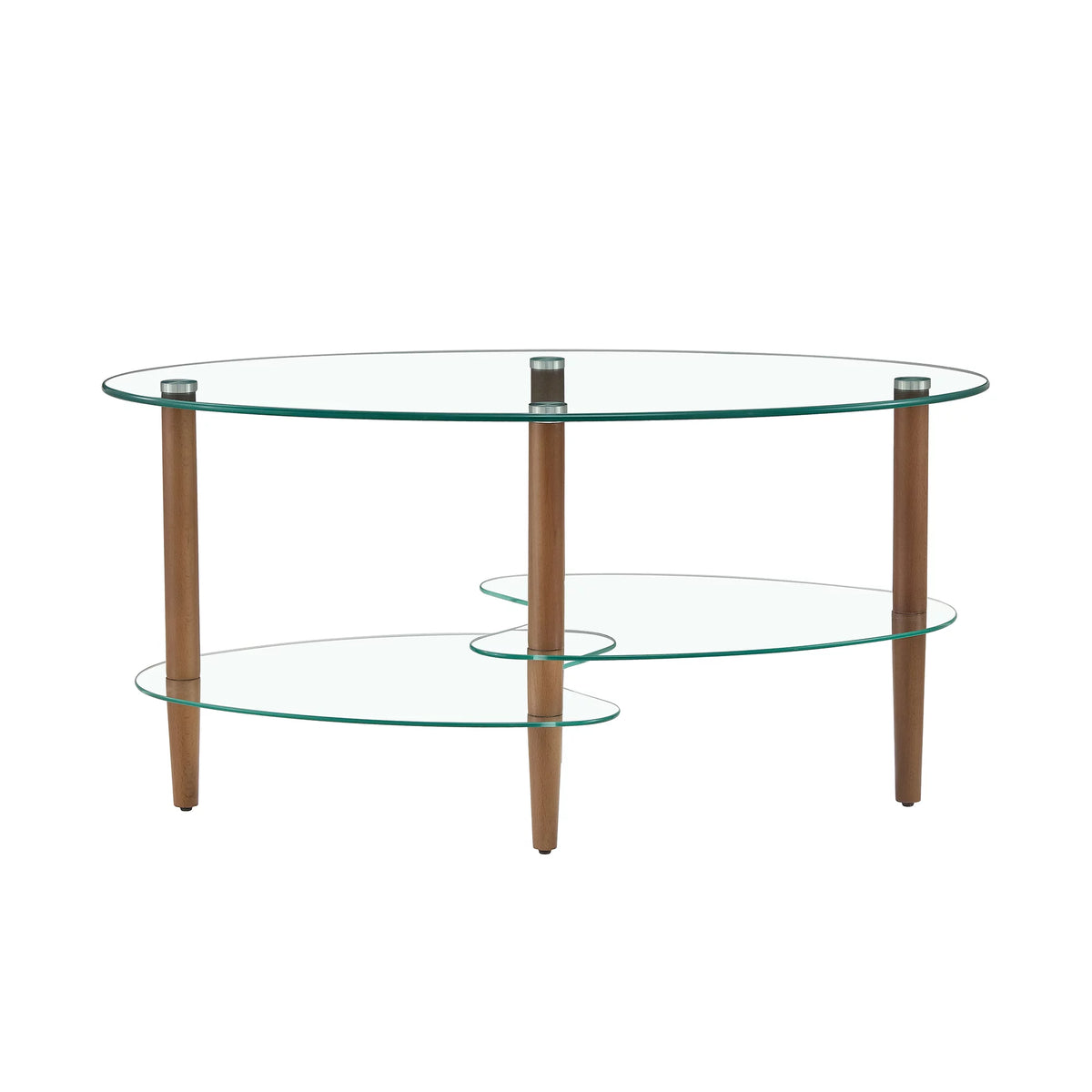 Oval Glass Coffee Table with Oak Wood Legs O534138