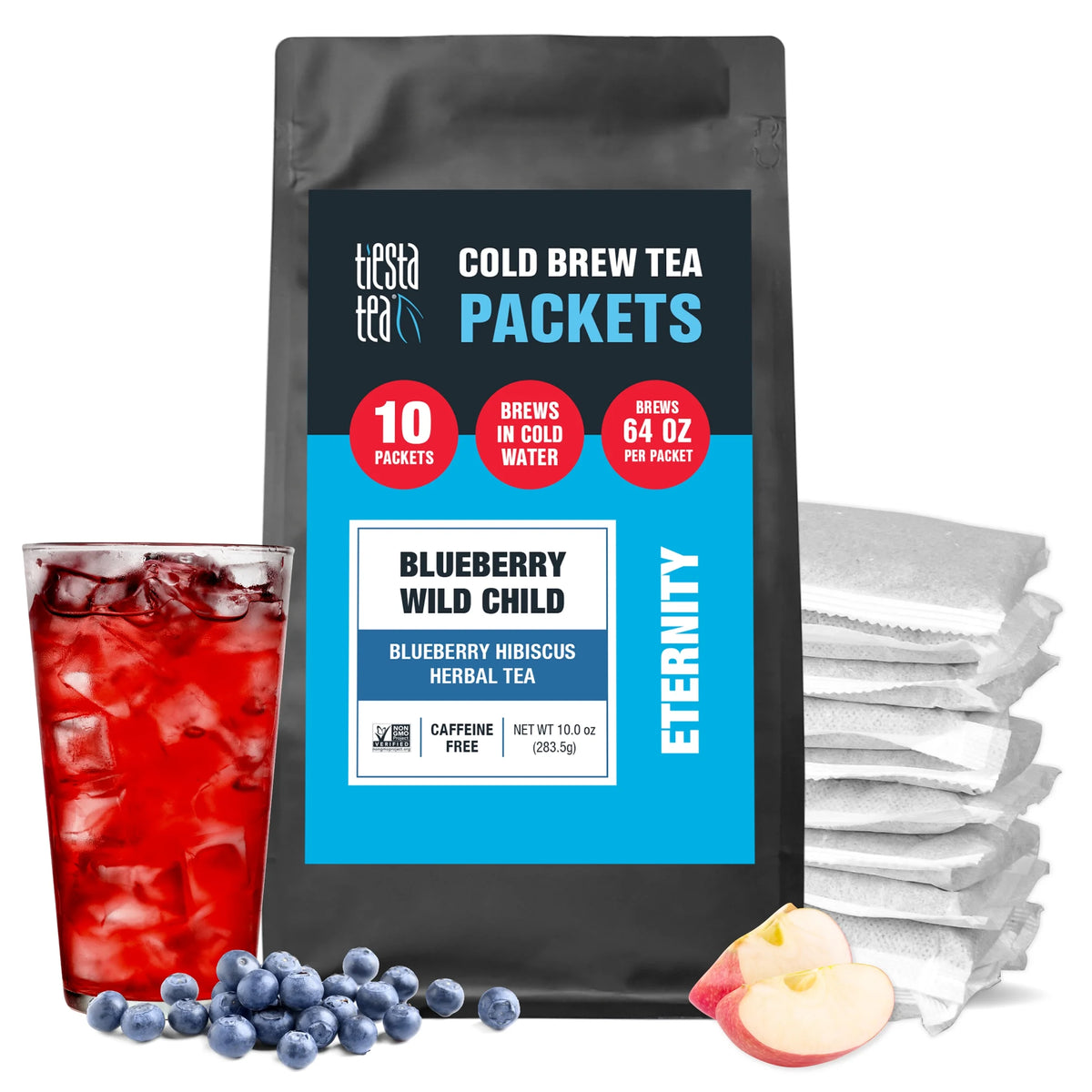 Blueberry Hibiscus Herbal Loose Leaf Iced Tea, 10 Cold Brew Packets O62429