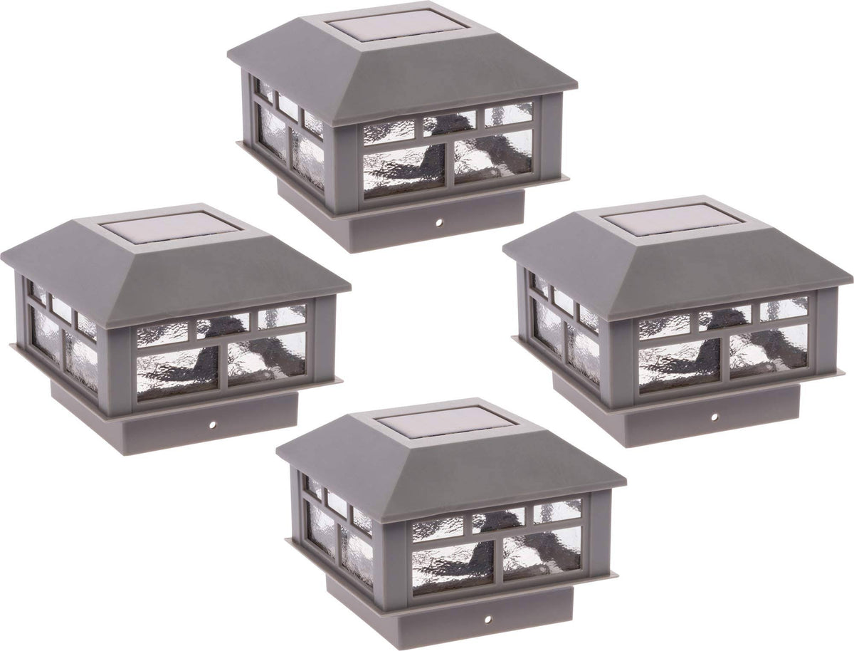 4 Pack Solar Powered 10 Lumen Post Cap Light for 4x4 or 5x5 Posts (Gray) M675084