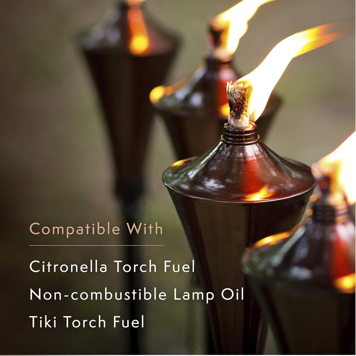 4-in-1 Outdoor Garden Torches with Table Top Stands and Deck Mounts (4-Pack, Caramel) J602