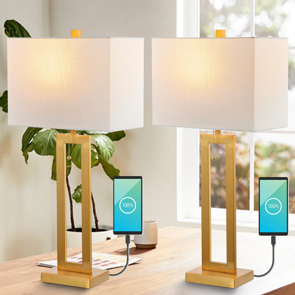 Vintage Industrial LED Table Lamp with USB Charging Port, Set of 2 V448