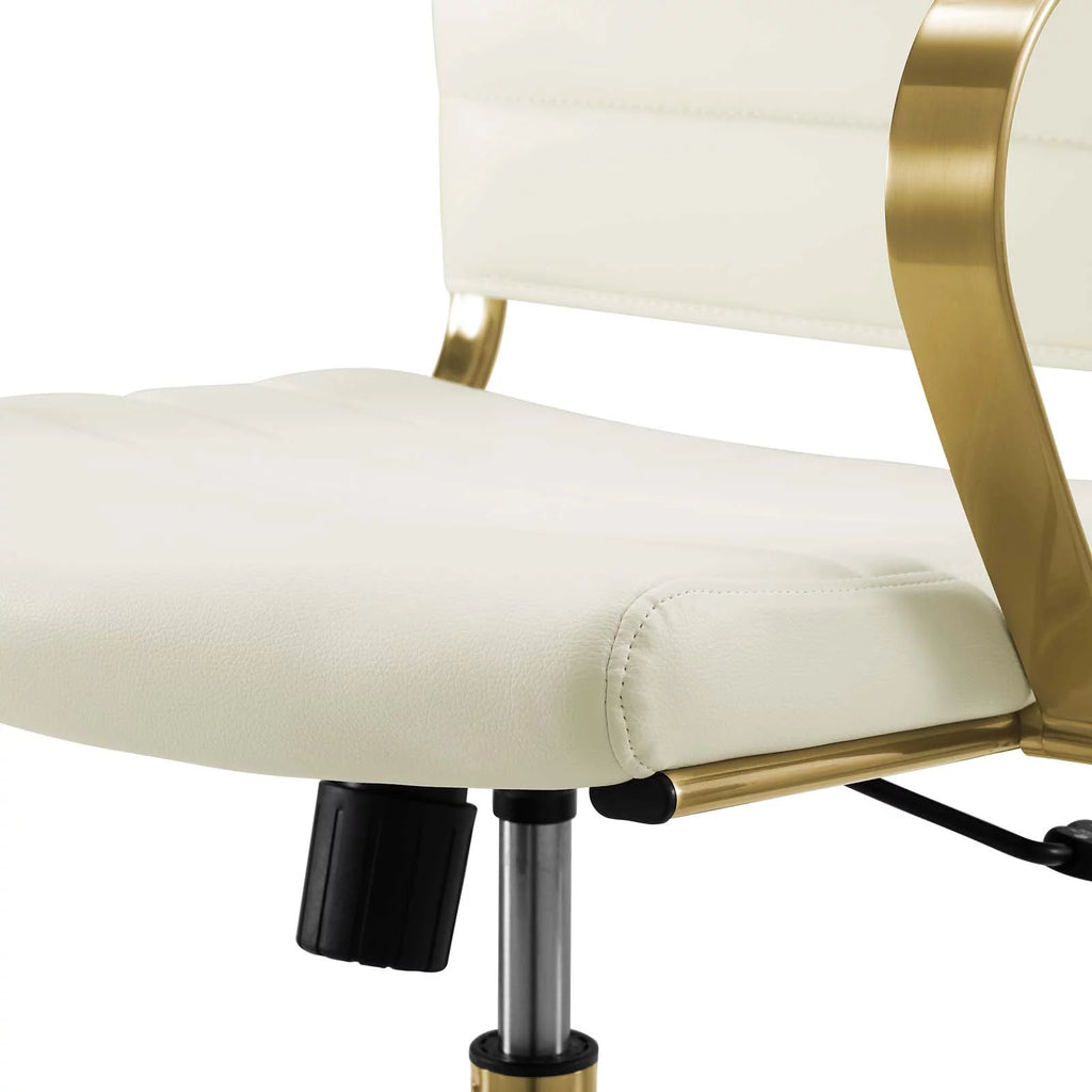 Gold White Faux Vinyl Leather Aluminum Office Chair N4160