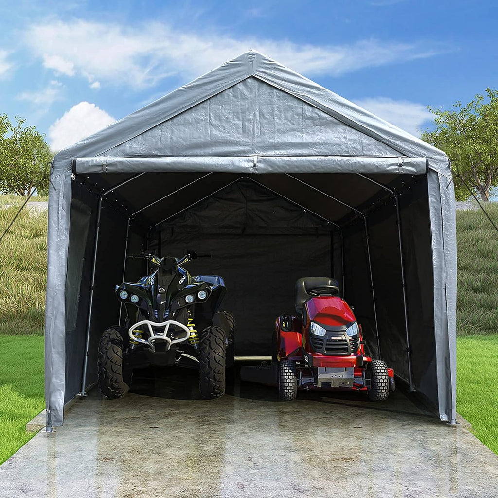Enclosed Car Canopy 10x20*9.38ft with 4 Windows, 180g PE Cover, Detachable Walls & Doors I932