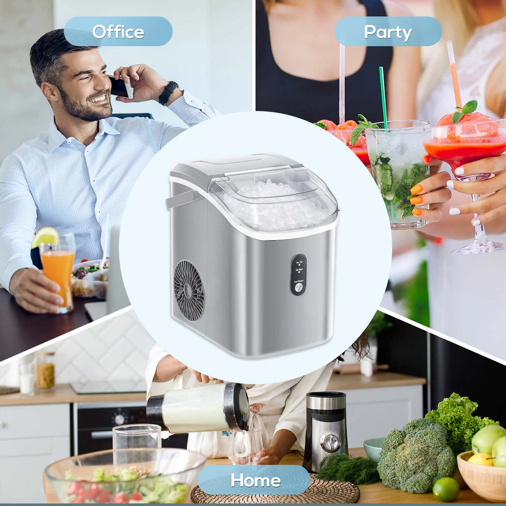 Nugget Ice Maker Countertop 33lbs/24H Self-Cleaning Portable Ice Machine Gray N350