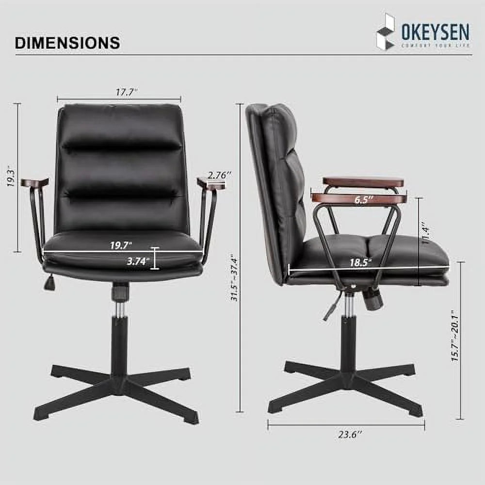 Black PU Padded Criss Cross Office Desk Chair with Wooden Armrests W296240