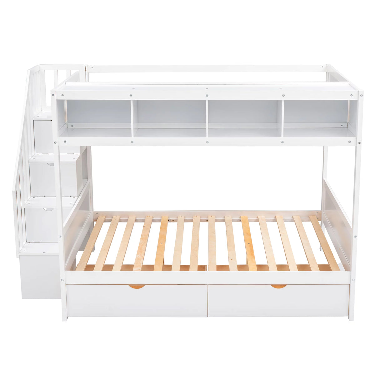 Solid Wood Twin Over Full Bunk Bed with Staircase and 2 Drawers X937